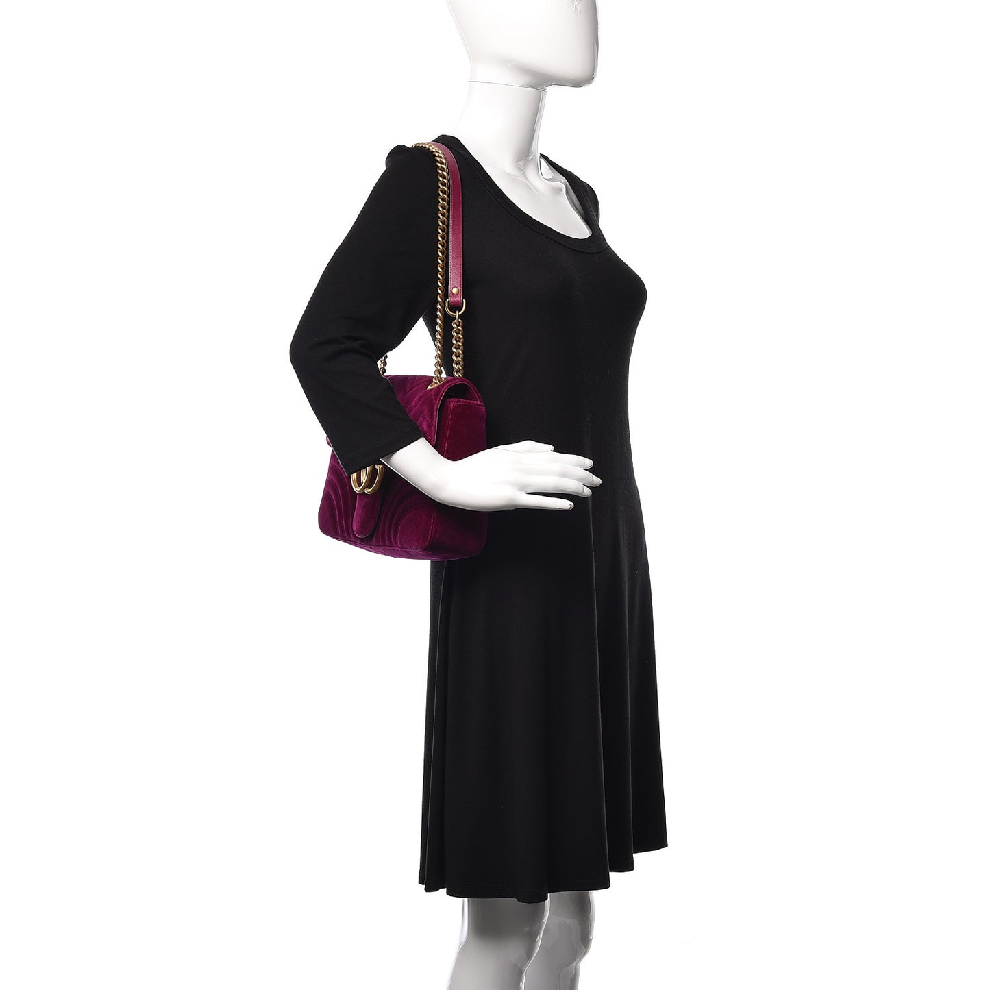 Velvet Matelasse Medium GG Marmont Shoulder Bag Fuchsia Violet Cyclamen