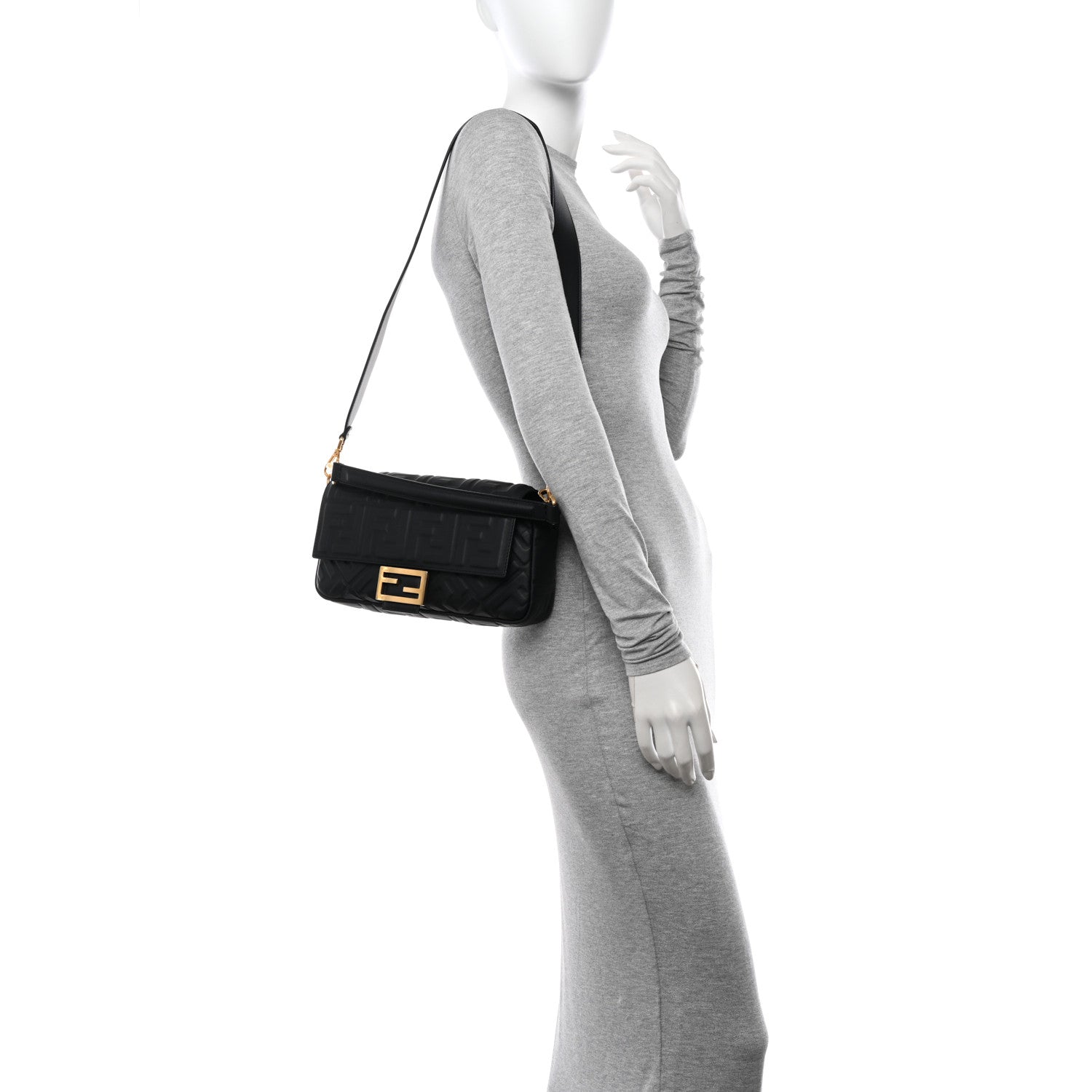 Fendi Nappa FF 1974 Embossed Baguette Black 2 of 10