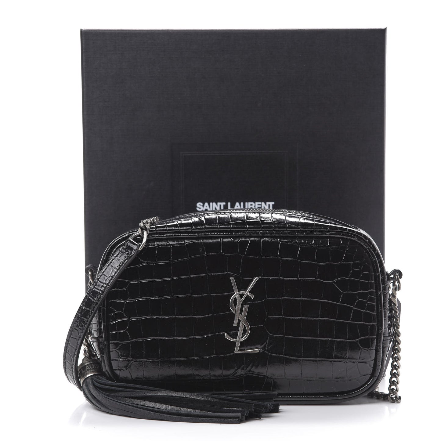 Calfskin Crocodile Embossed Monogram Mini Lou Camera Bag Black