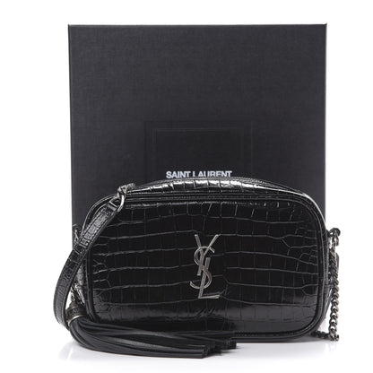 Saint Laurent Calfskin Crocodile Embossed Monogram Mini Lou Camera Bag Black 10 of 10