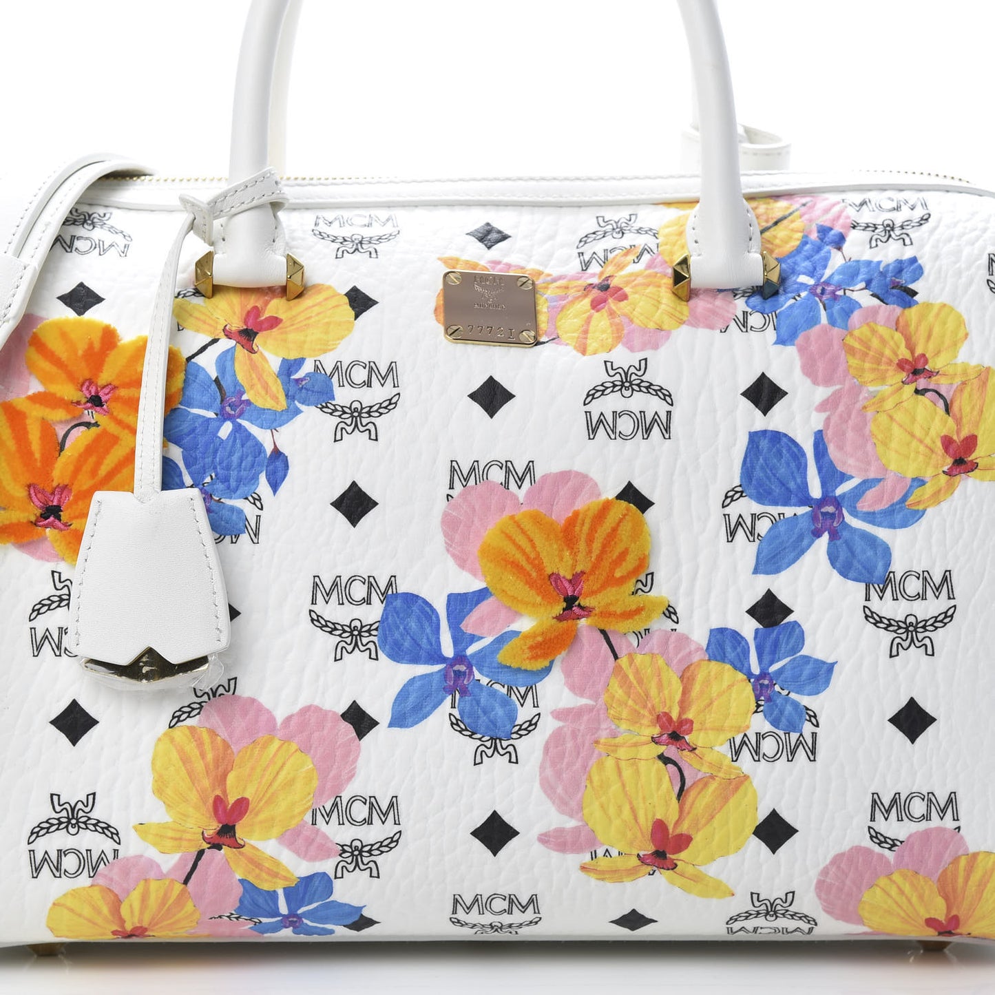 Visetos Floral Print Boston Bag White