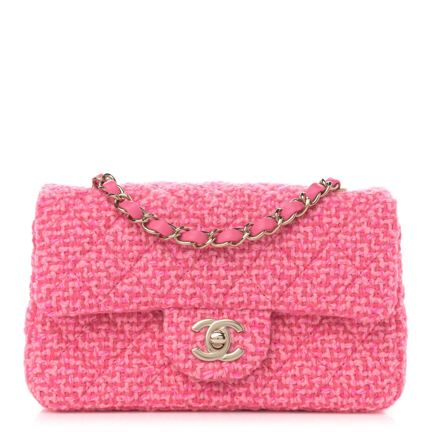 Wool Tweed Quilted Mini Rectangular Flap Dark Pink Fuchsia