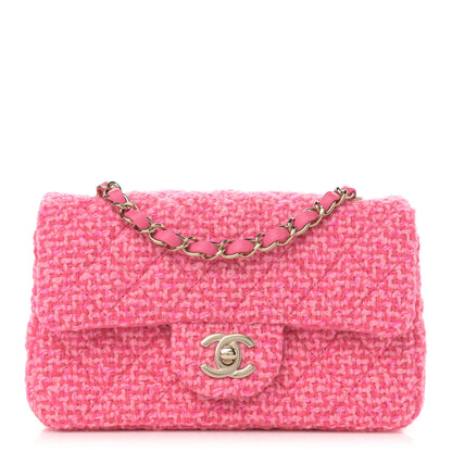 Chanel Wool Tweed Quilted Mini Rectangular Flap Dark Pink Fuchsia 1 of 10