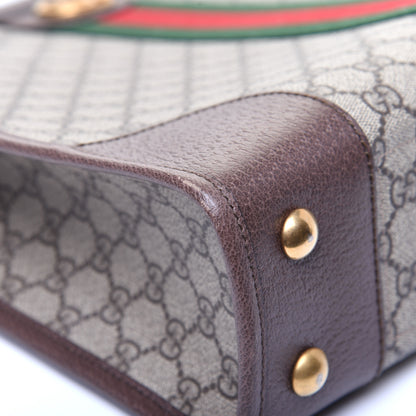 Gucci GG Supreme Monogram Textured Calfskin Web Medium Ophidia Slip Handle Tote Beige Ebony New Acero 12 of 12