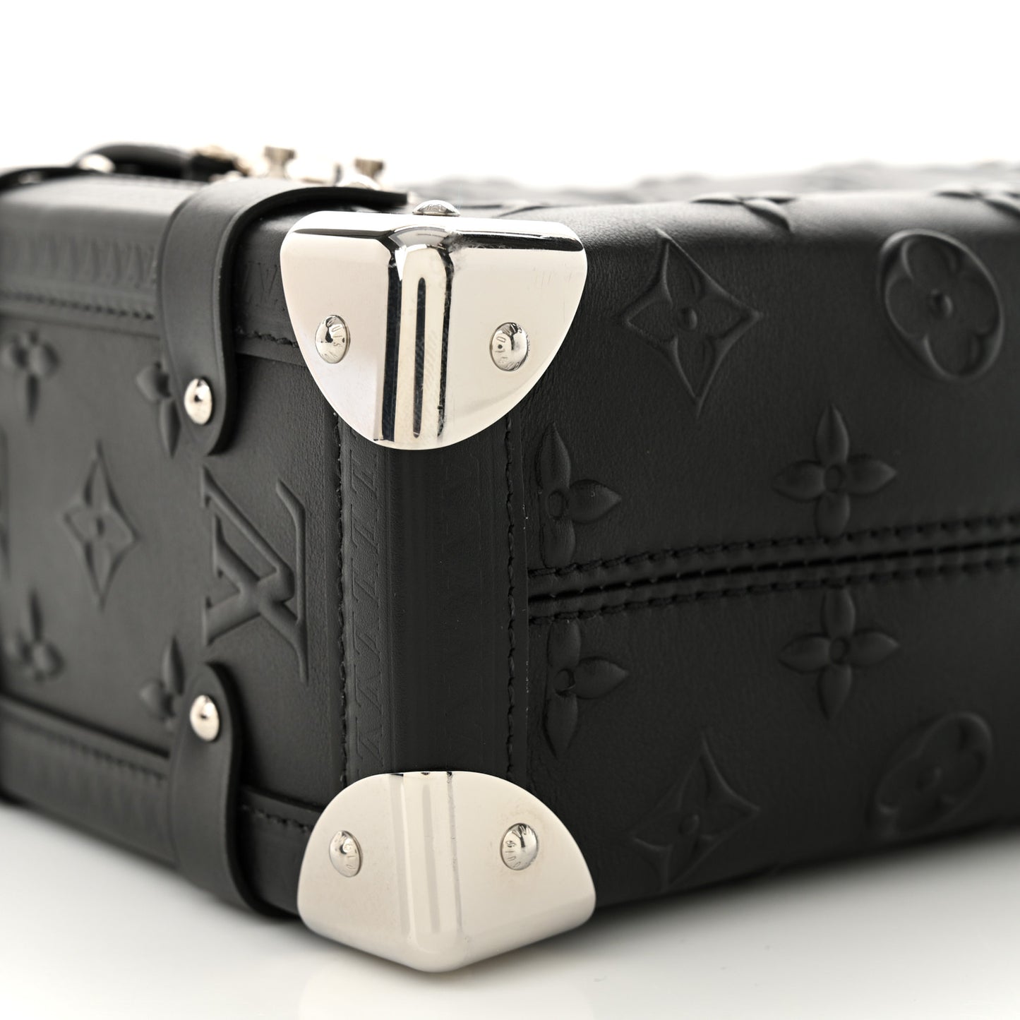 Calfskin Debossed Monogram Side Trunk Black