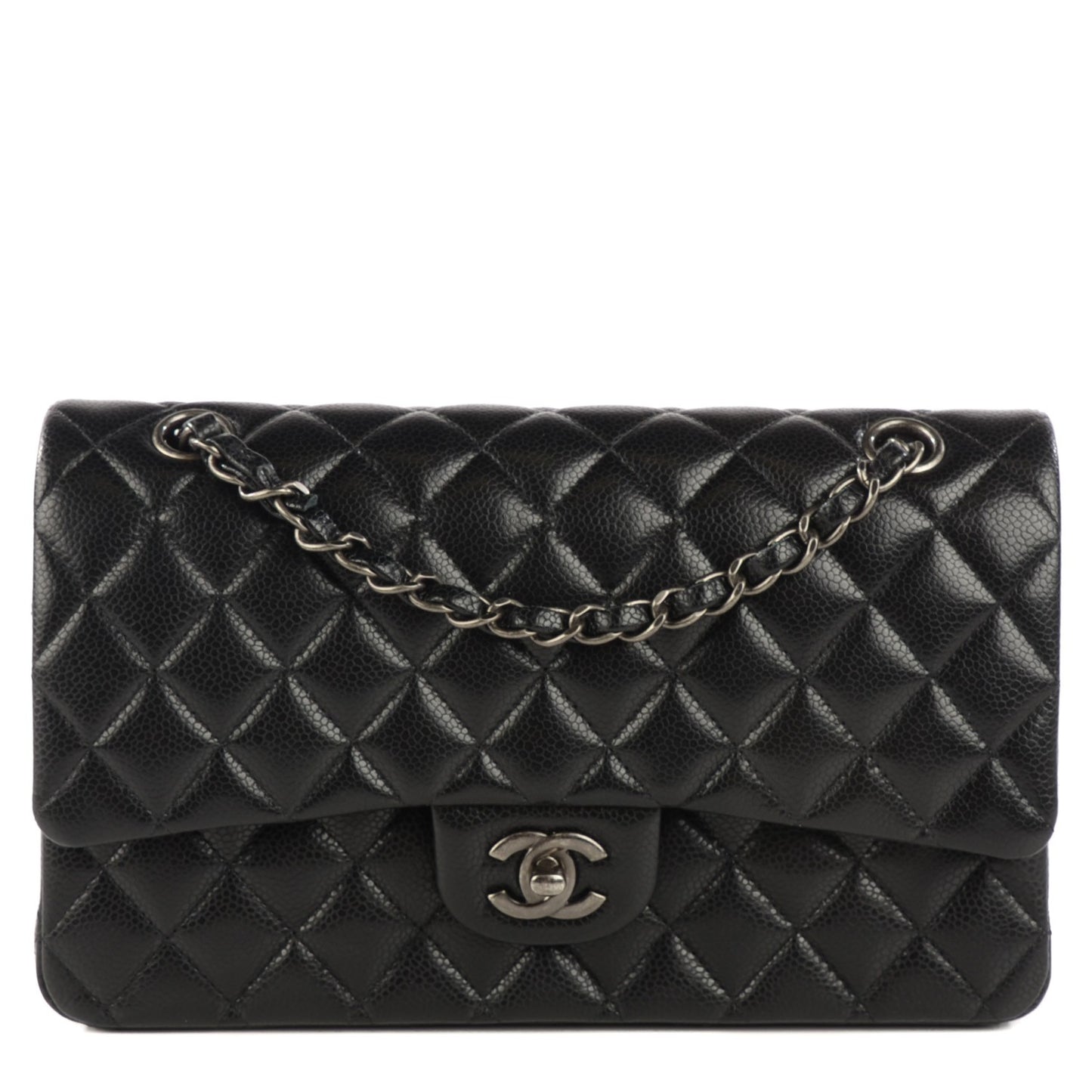 Caviar Quilted Medium Double Flap Black