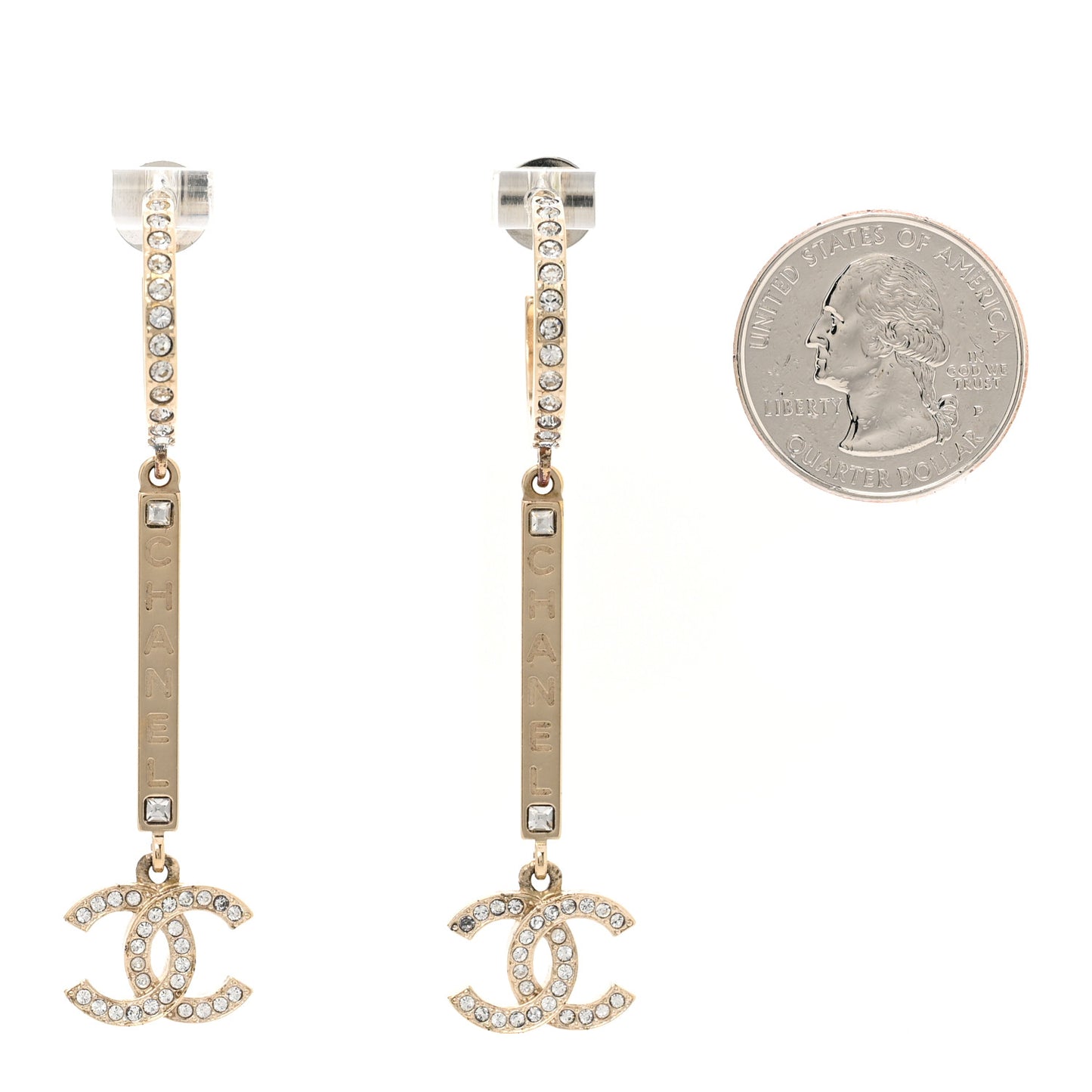 Crystal Lock Symbols Logo CC Hoop Drop Earrings Gold