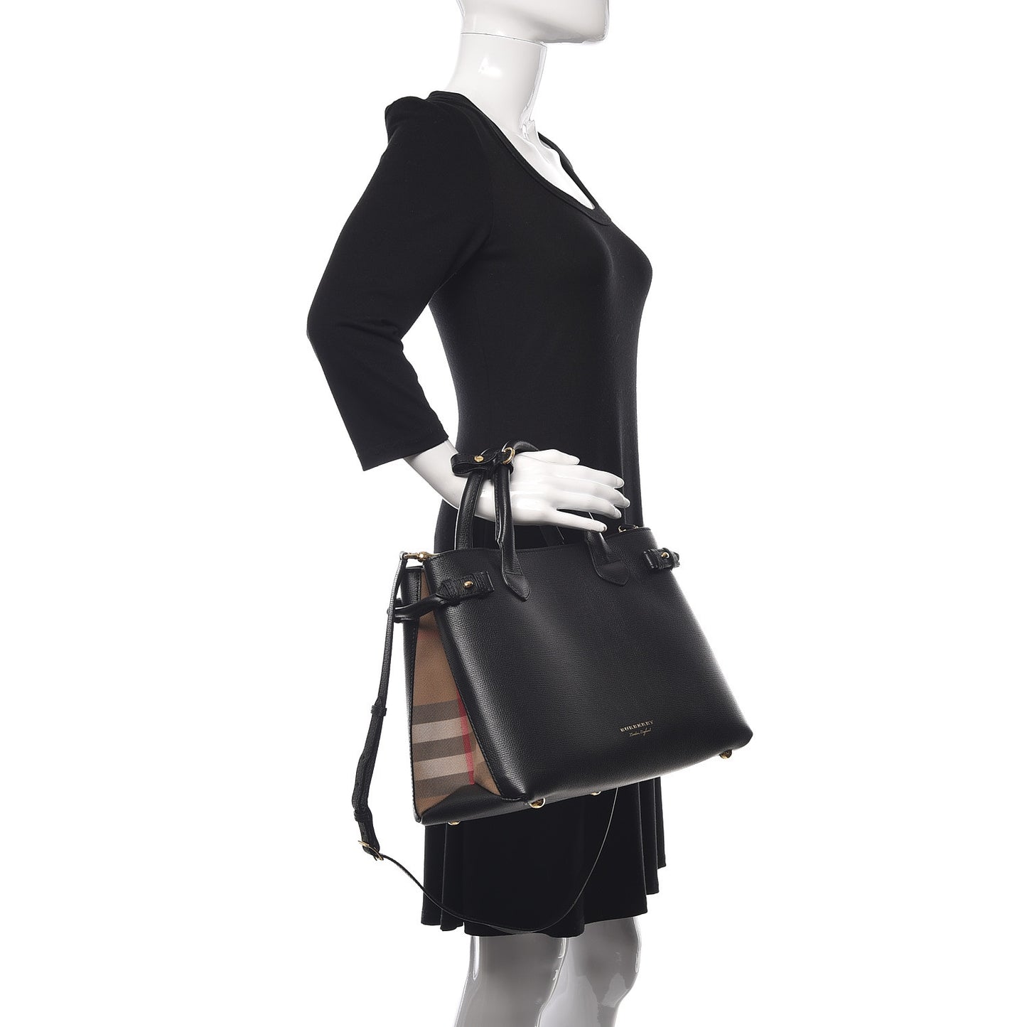 Derby Calfskin Vintage Check Medium Banner Tote Black