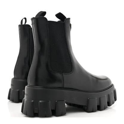 Prada Spazzolato Rois Triangle Monolith Chelsea 55mm Boots 38 Black 5 of 11