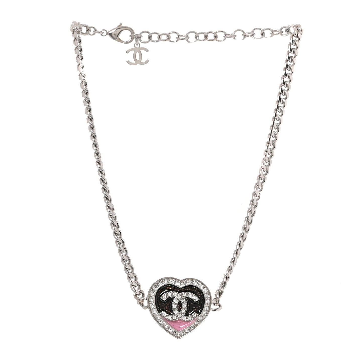 Resin Crystal Glitter CC Heart Choker Silver Black Pink