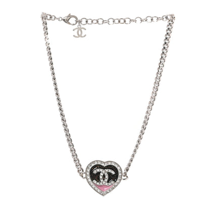 Chanel Resin Crystal Glitter CC Heart Choker Silver Black Pink 3 of 5
