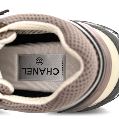 Chanel Fabric Laminated Calfskin Stretch CC Womens Sneakers 37.5 Khaki Silver Dark Purple 7 of 11