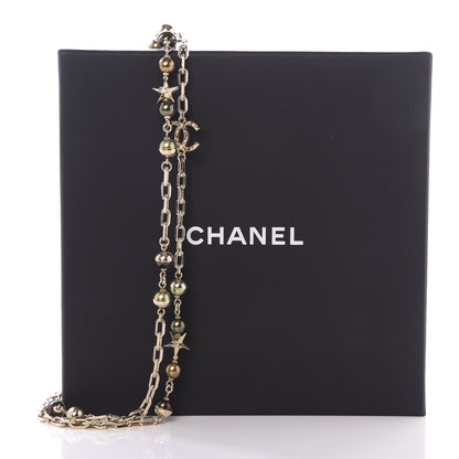 Chanel Beaded Star CC Long Necklace Green Gold 5 of 5