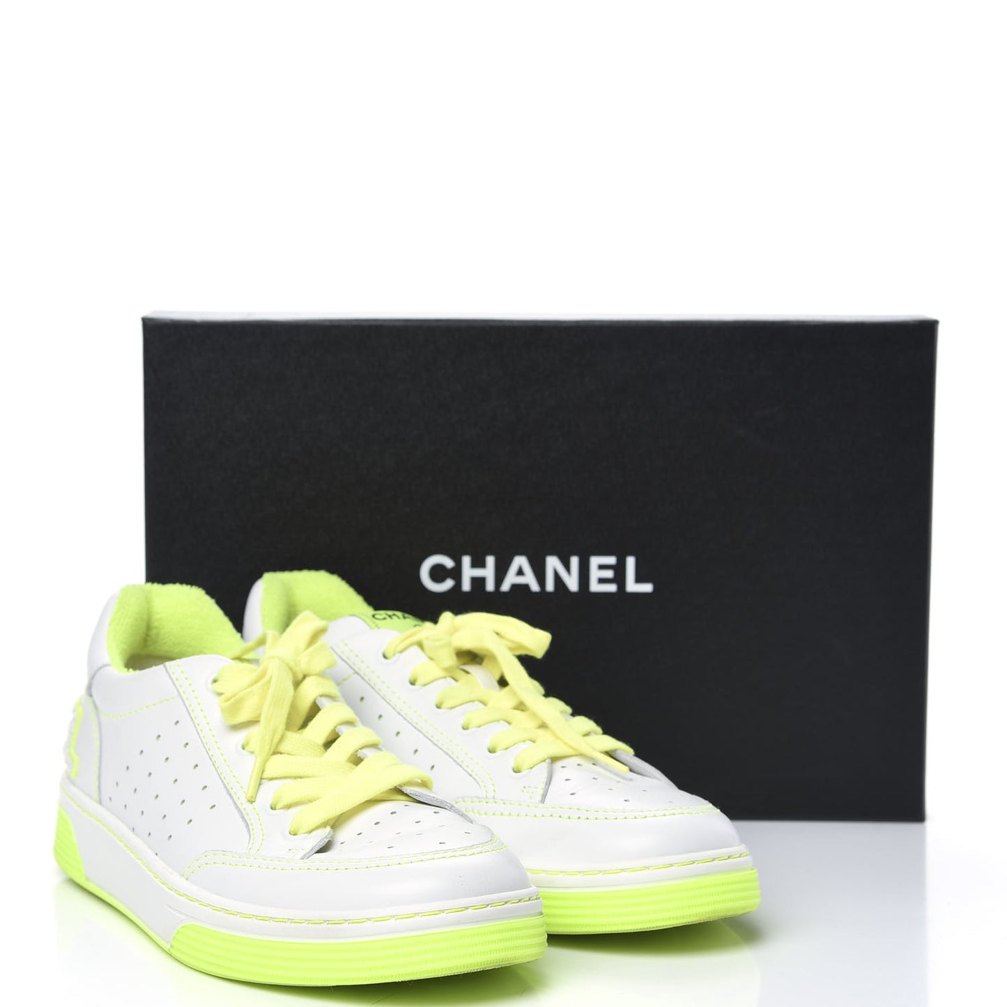 Calfskin Womens Logo Sneakers 40.5 White Yellow
