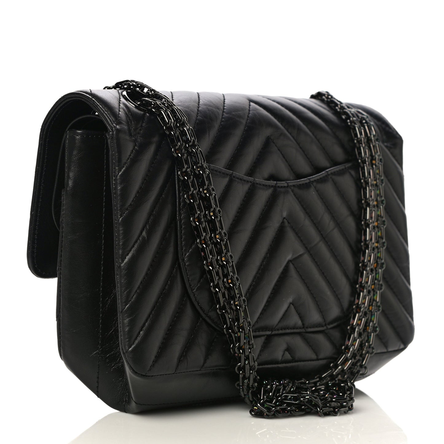 Aged Calfskin Chevron Quilted 2.55 Reissue 225 Flap So Black