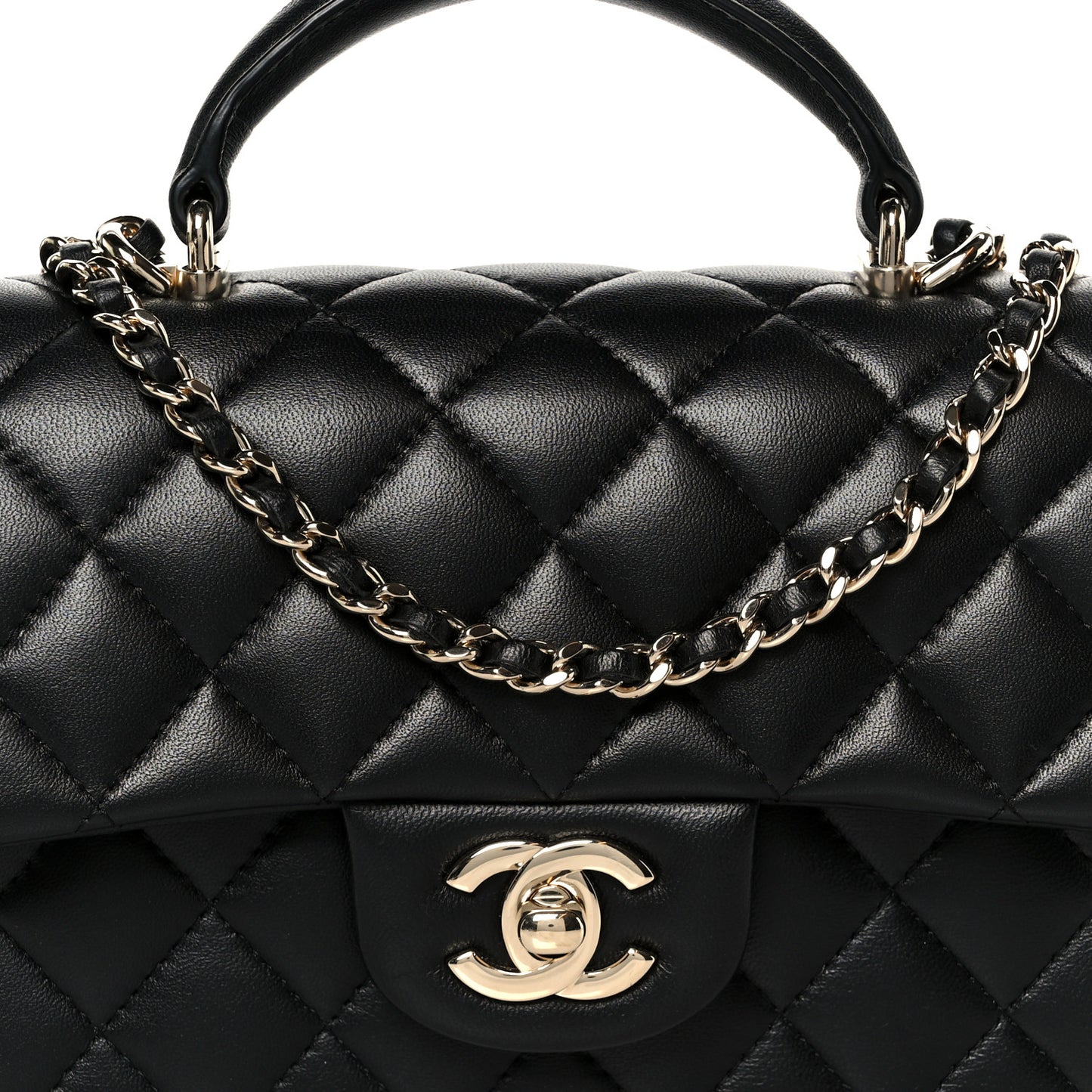 Lambskin Quilted Mini Top Handle Rectangular Flap Black