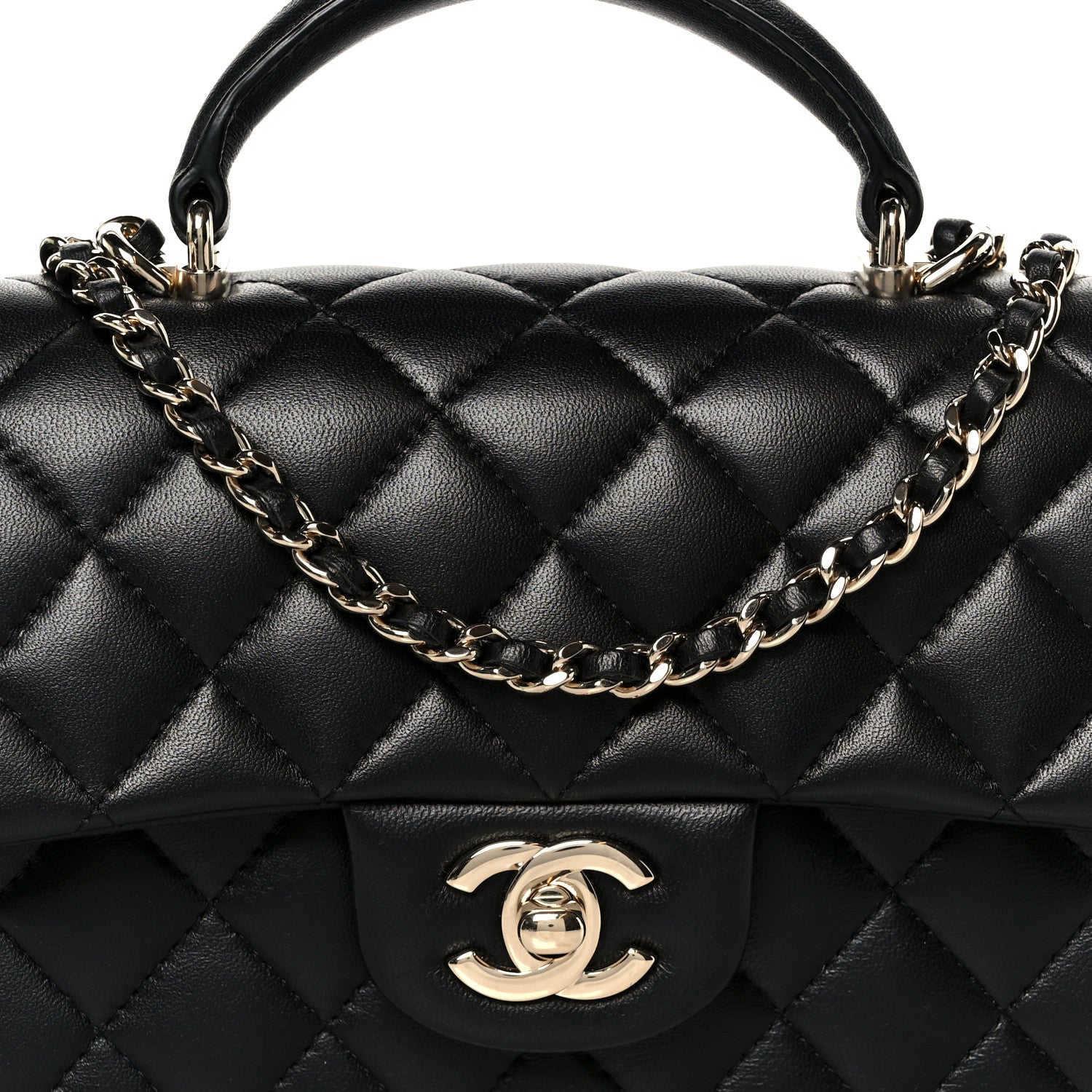 Chanel Lambskin Quilted Mini Top Handle Rectangular Flap Black 9 of 11