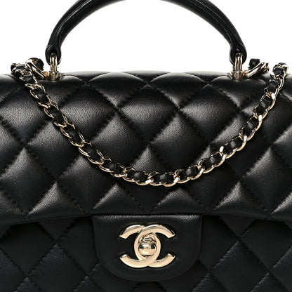 Chanel Lambskin Quilted Mini Top Handle Rectangular Flap Black 9 of 11