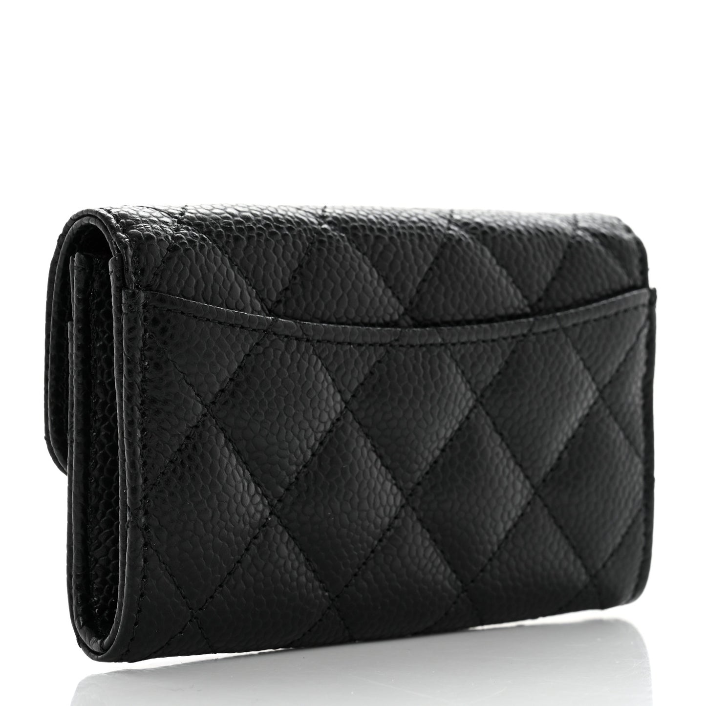Caviar Quilted Flap Card Holder Wallet Black