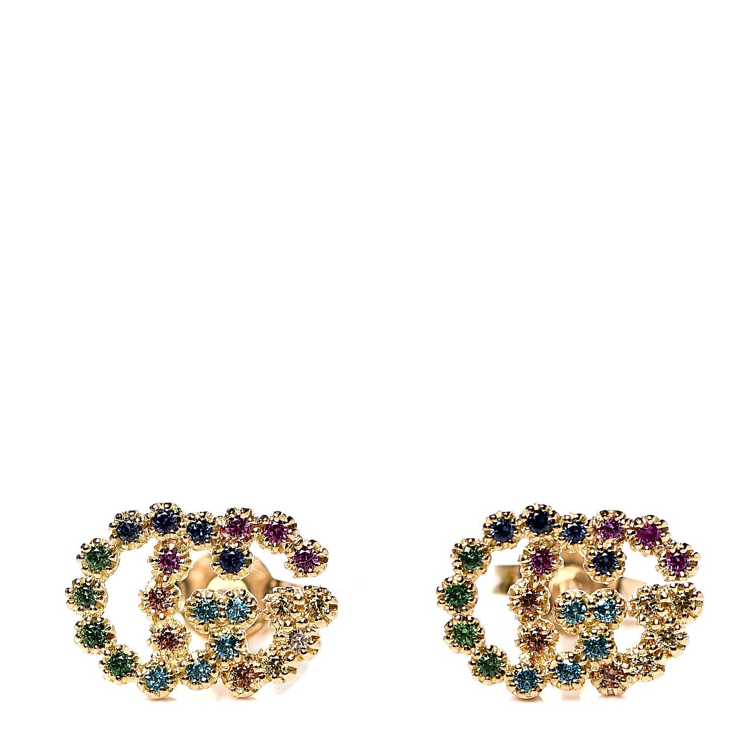 Gucci 18K Yellow Gold Sapphire Topaz Tsavorite Citrine Running G Stud Earrings 1 of 5