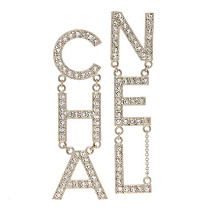 Chanel Crystal Cha-Nel Logo Drop Earrings Gold 1 of 4