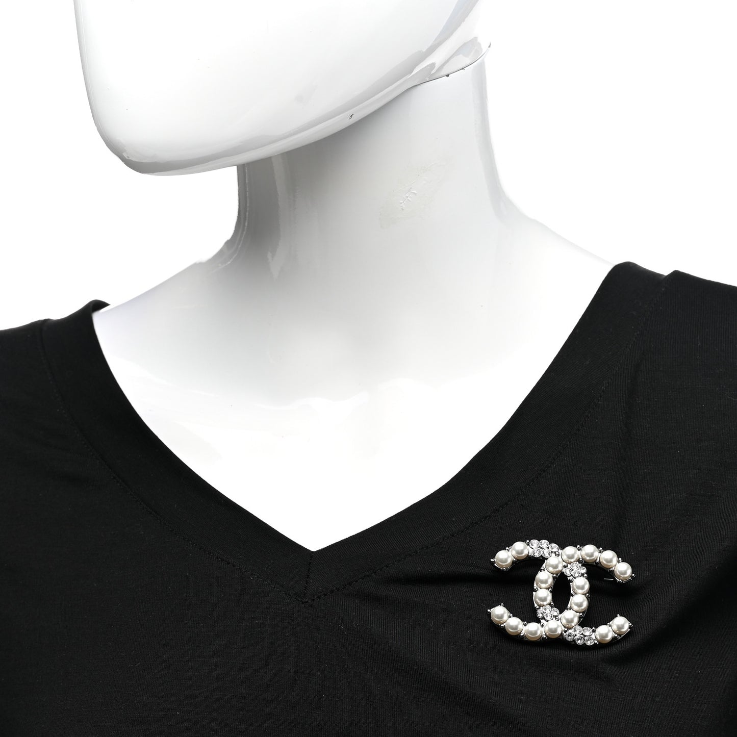 Pearl Crystal CC Brooch Ruthenium