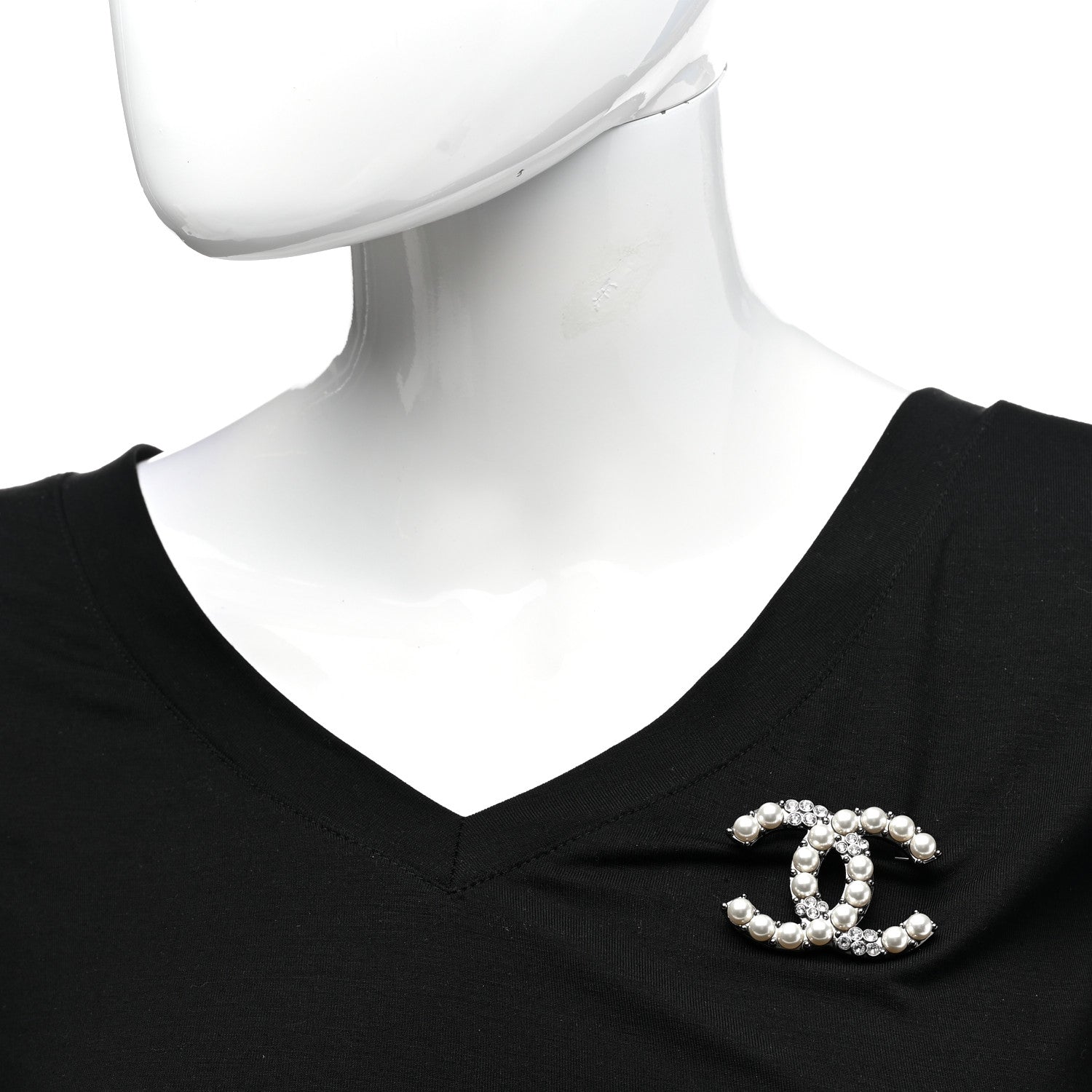 Chanel Pearl Crystal CC Brooch Ruthenium 2 of 5