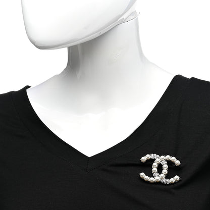 Chanel Pearl Crystal CC Brooch Ruthenium 2 of 5