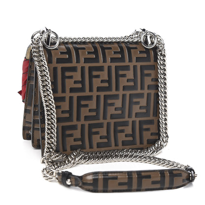 Fendi Vitello Shiny Nappa Bi-Color FF 1974 Lace Up Bow Embossed Small Kan I Shoulder Bag Maya Black Fragola 2 of 9