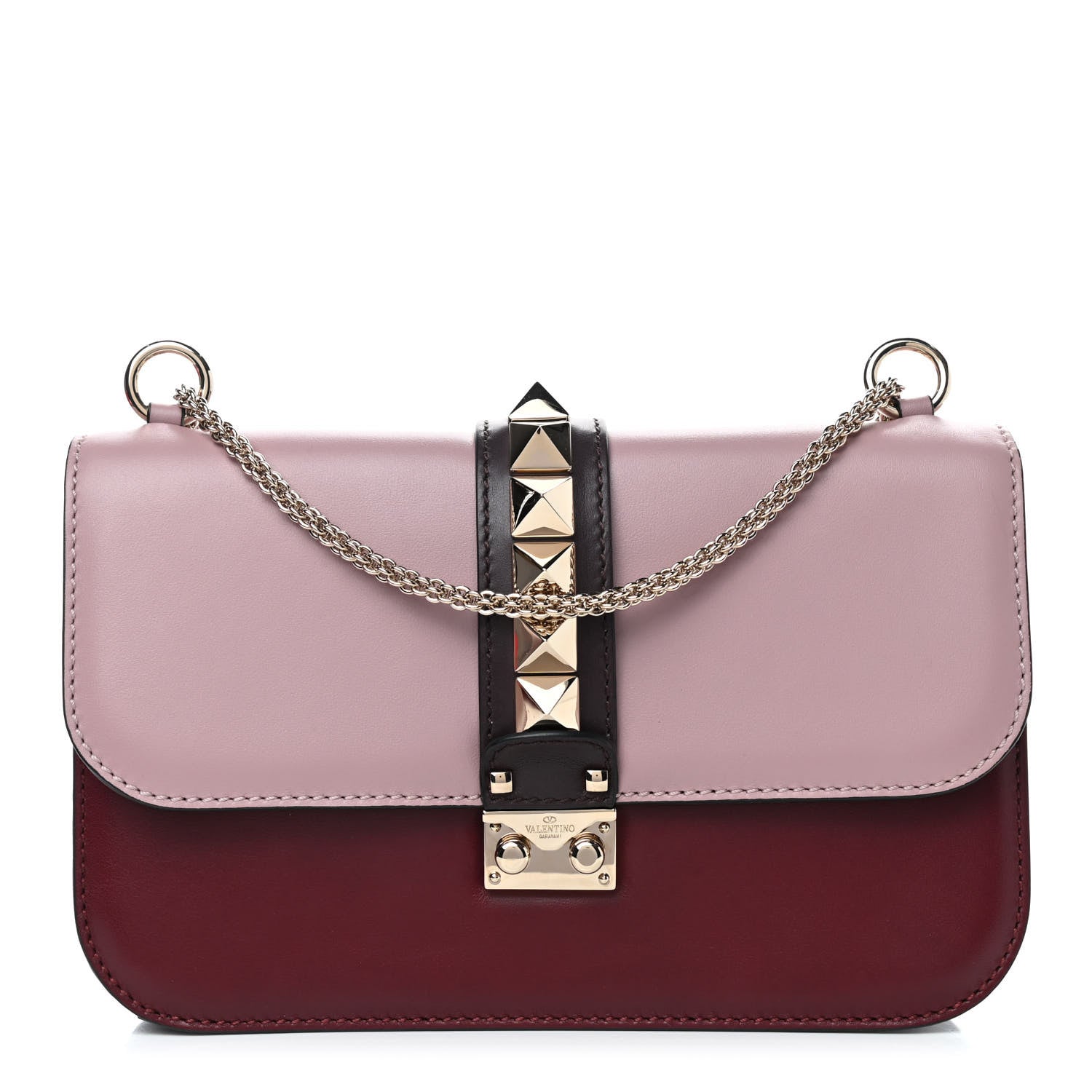 Valentino Garavani Vitello Medium Glam Lock Rockstud Flap Rubin Water Rose Marine 1 of 8