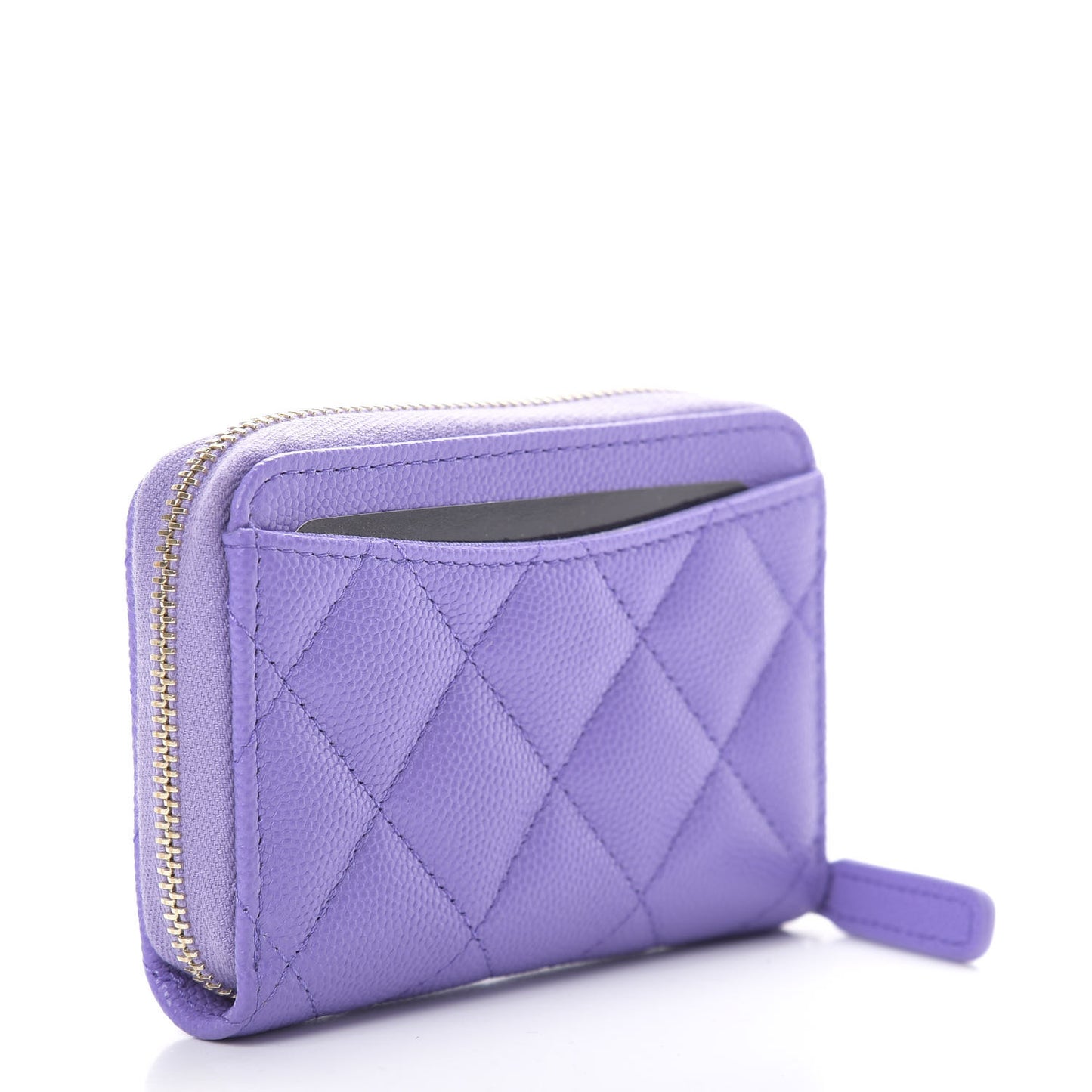 Caviar Quilted Zip Around Coin Purse Wallet Purple