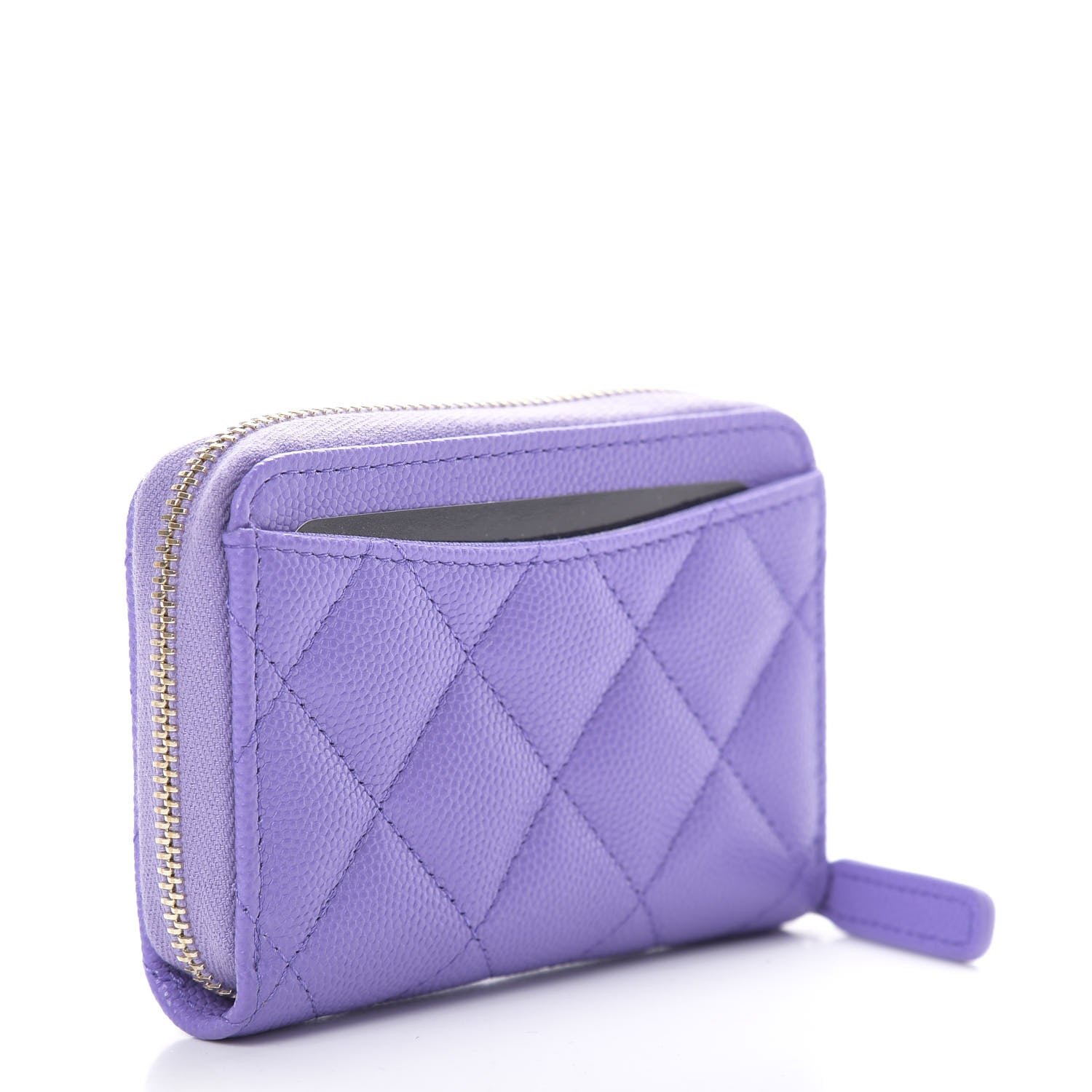 Chanel Caviar Quilted Zip Around Coin Purse Wallet Purple 3 of 8