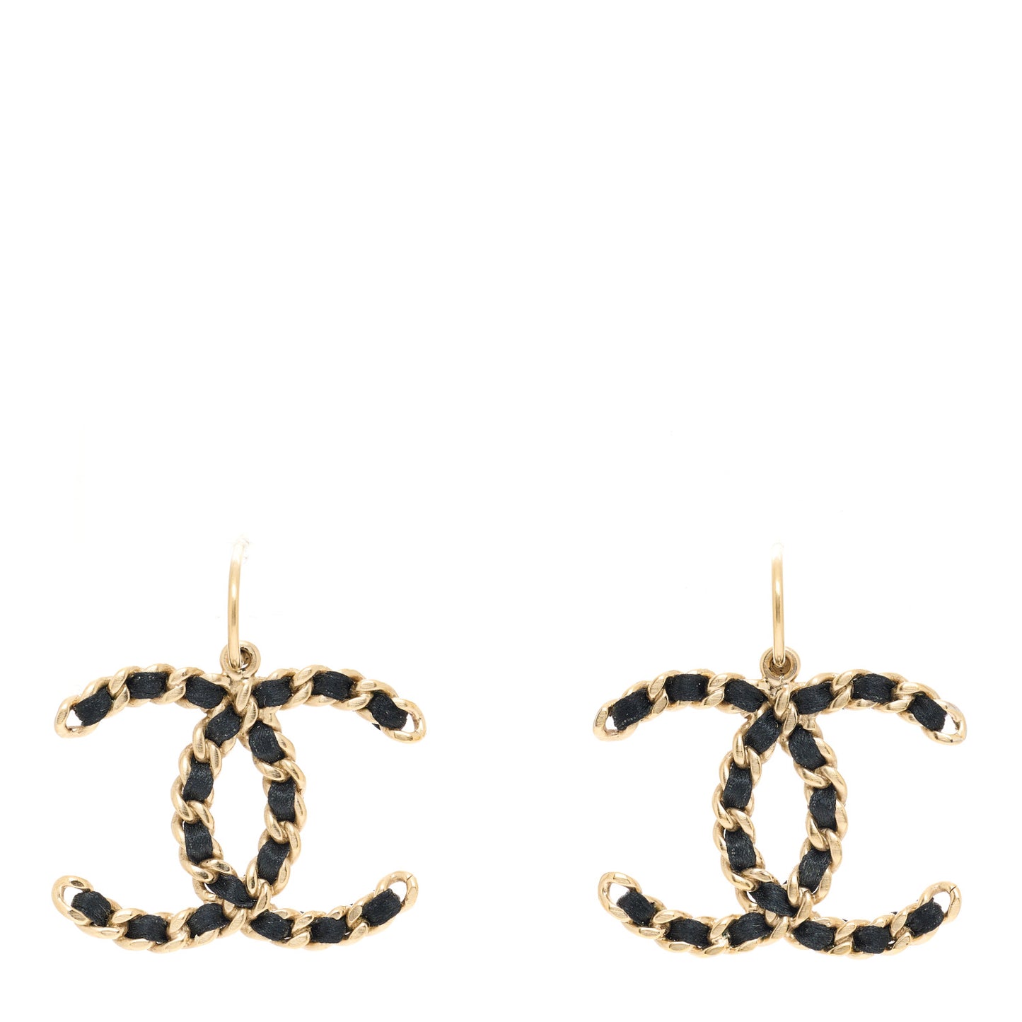 Lambskin CC Chain Drop Earrings Black Gold