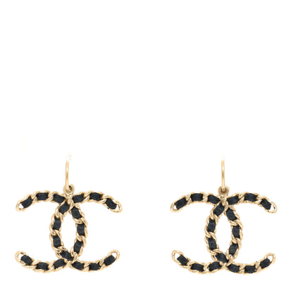 Chanel Lambskin CC Chain Drop Earrings Black Gold 1 of 5
