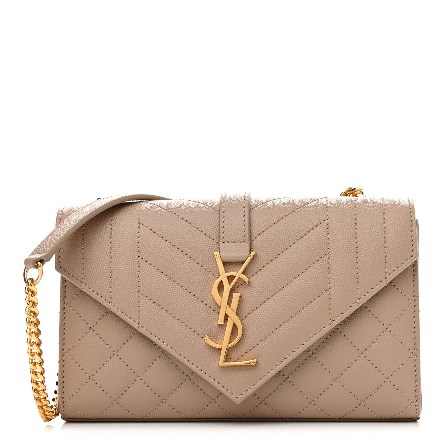 Grain De Poudre Textured Mixed Matelasse Triquilt Small Monogram Satchel Dark Beige