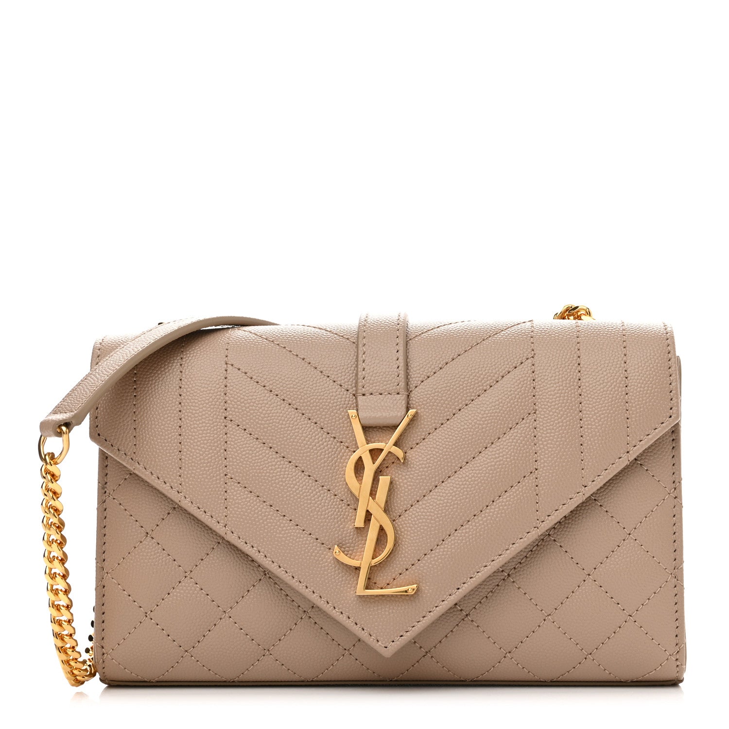Saint Laurent Grain De Poudre Textured Mixed Matelasse Triquilt Small Monogram Satchel Dark Beige 1 of 10