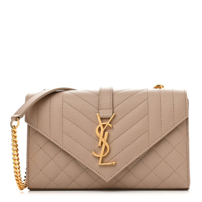 Saint Laurent Grain De Poudre Textured Mixed Matelasse Triquilt Small Monogram Satchel Dark Beige 1 of 10