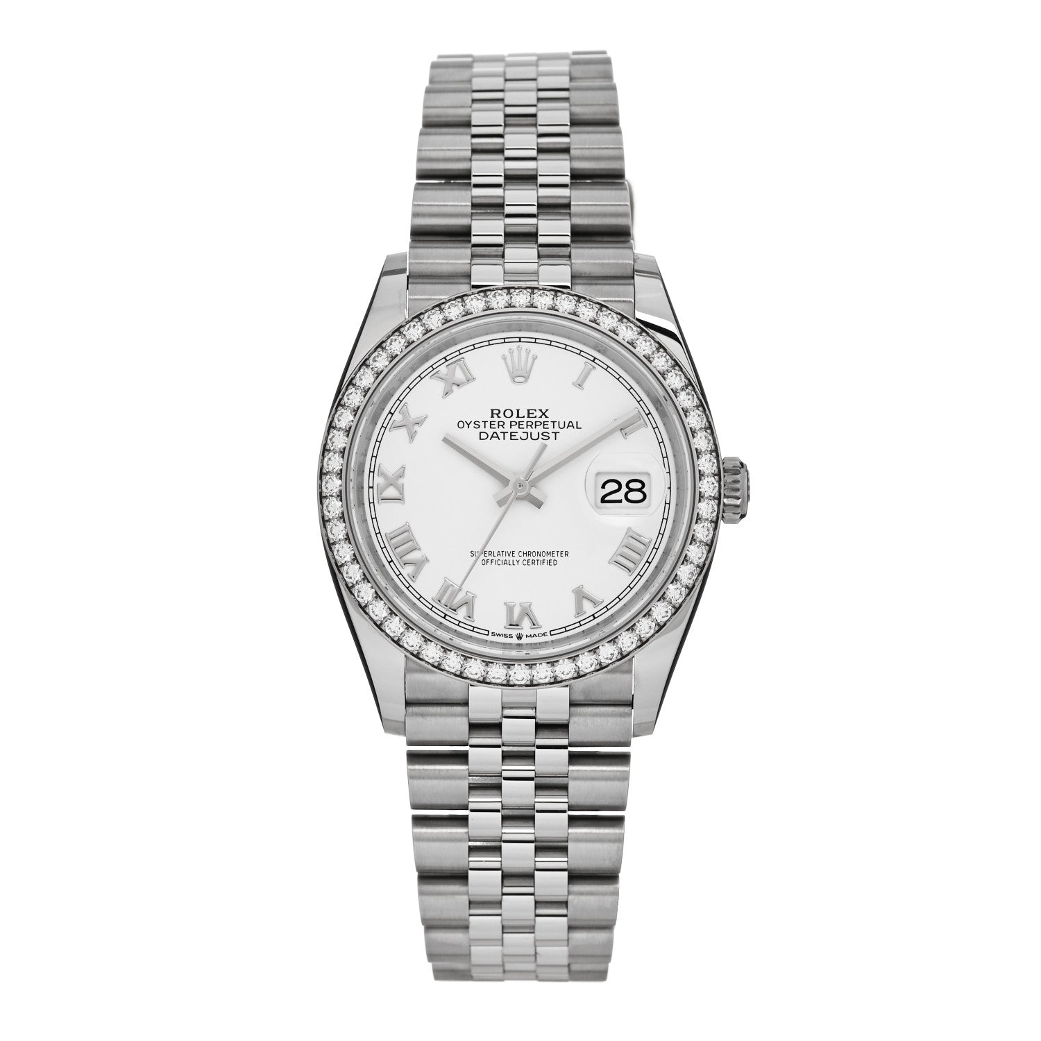 Rolex Stainless Steel 18K White Gold Diamond Bezel 36mm Oyster Perpetual Datejust Watch White 126284RBR 1 of 5