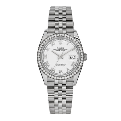 Rolex Stainless Steel 18K White Gold Diamond Bezel 36mm Oyster Perpetual Datejust Watch White 126284RBR 1 of 5