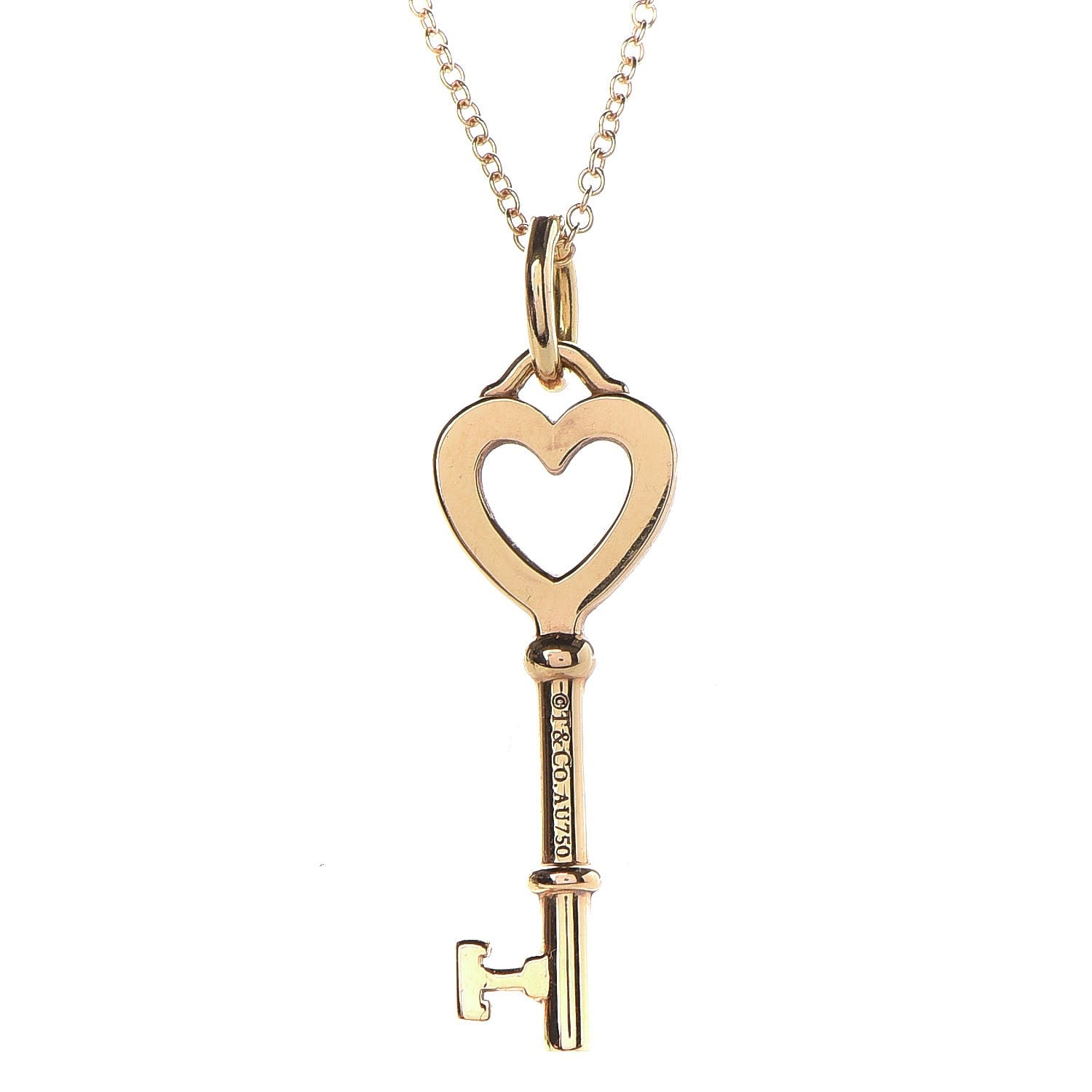Tiffany 18K Yellow Gold Mini Heart Key Pendant Necklace 5 of 8