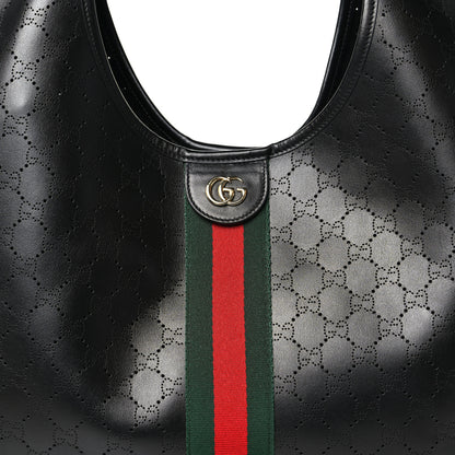 Gucci Soft Perforated Calfskin Large Giglio Tote Black 8 of 10