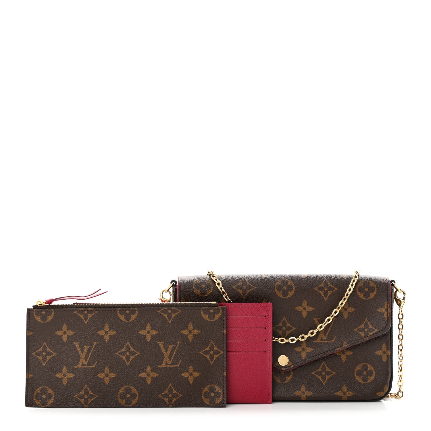 Louis Vuitton Monogram Pochette Felicie Chain Wallet Fuchsia 1 of 12