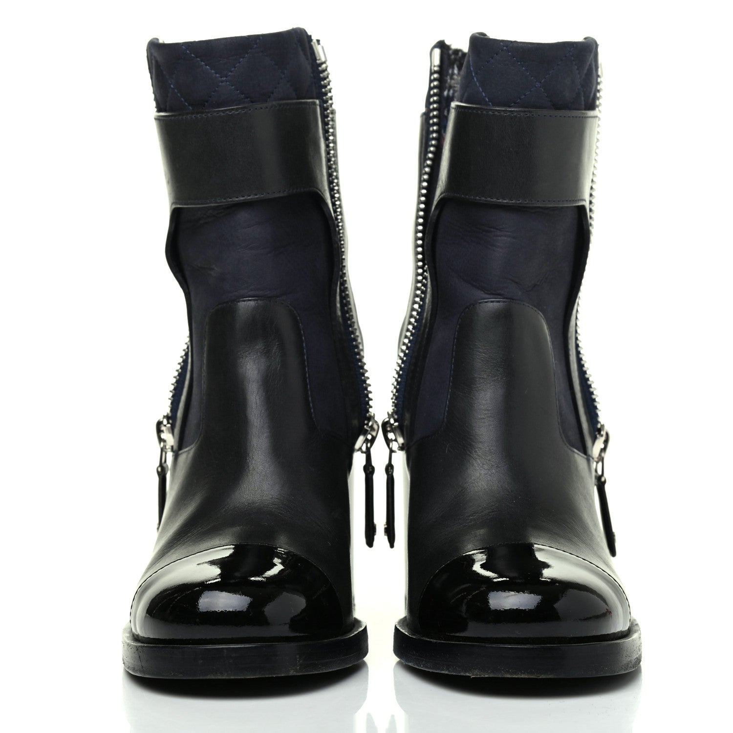 Chanel Calfskin Patent Cap Toe Short Ankle Boots 38 Navy Black 2 of 17
