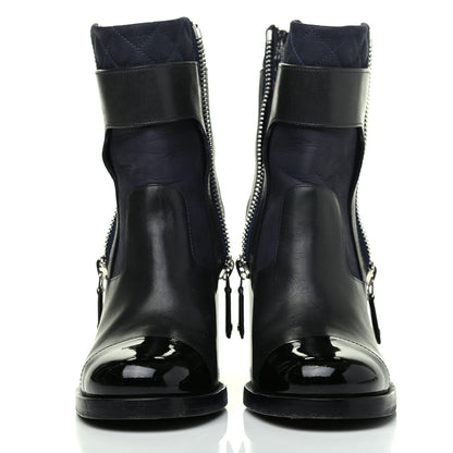 Chanel Calfskin Patent Cap Toe Short Ankle Boots 38 Navy Black 2 of 17