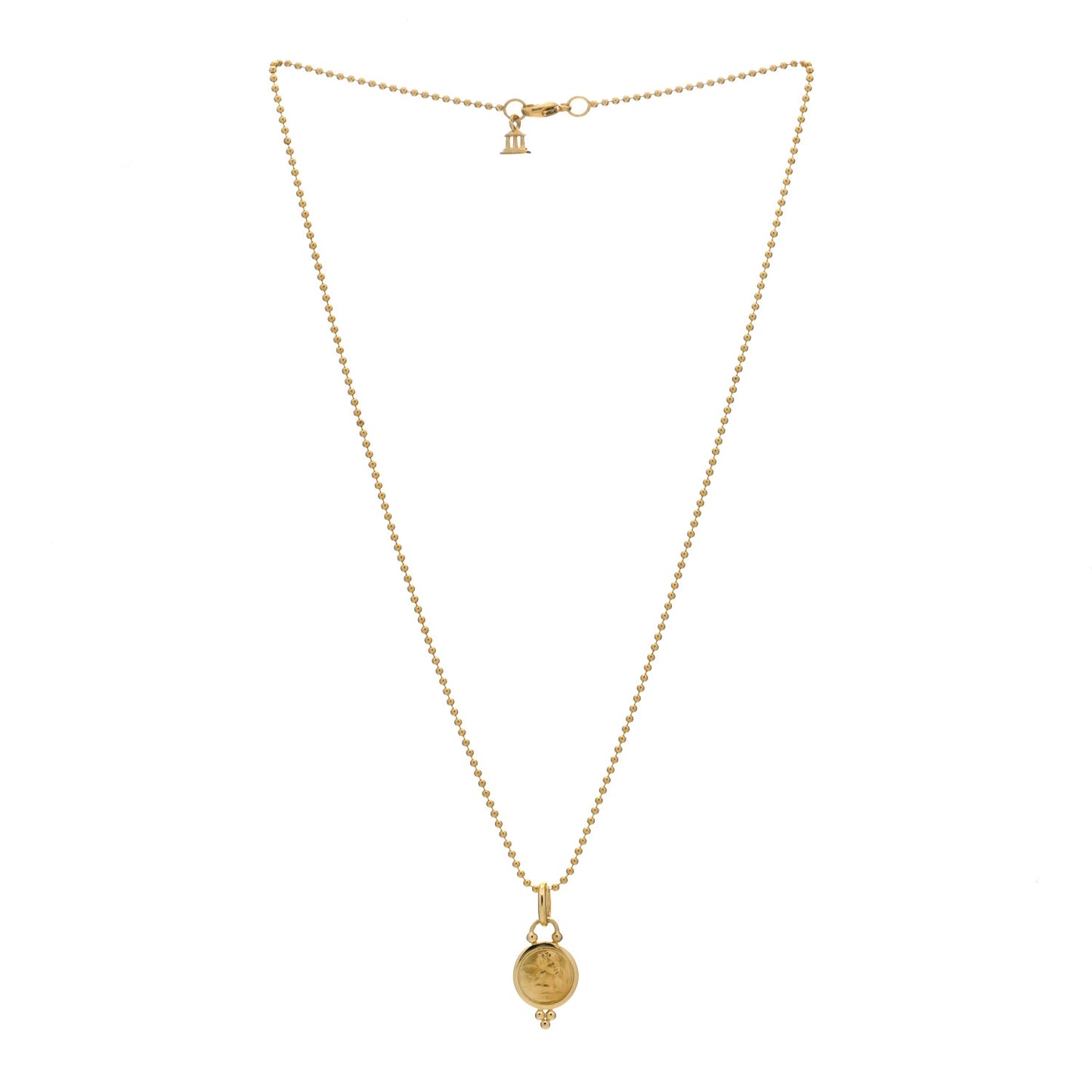 18K Yellow Gold 10mm Angel Pendant Ball Chain Necklace
