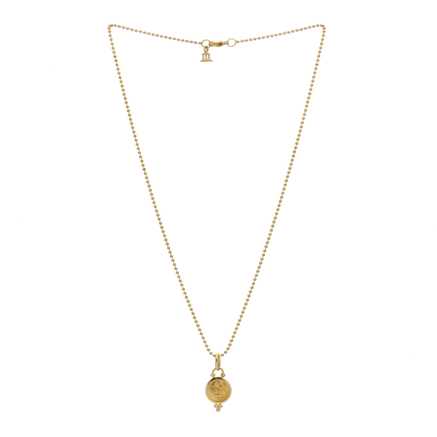 Temple St. Clair 18K Yellow Gold 10mm Angel Pendant Ball Chain Necklace 2 of 4