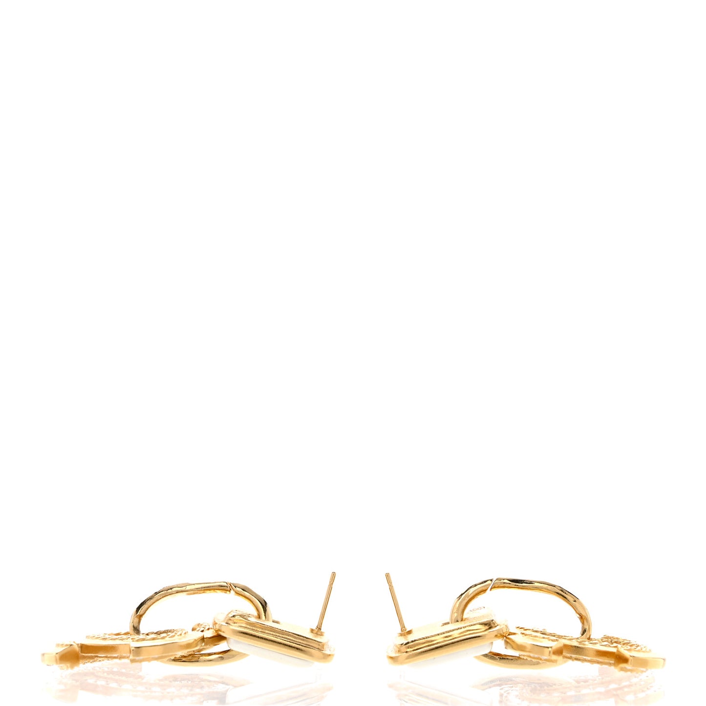 Crystal Pearl CC Square Drop Earrings Gold Pearly White