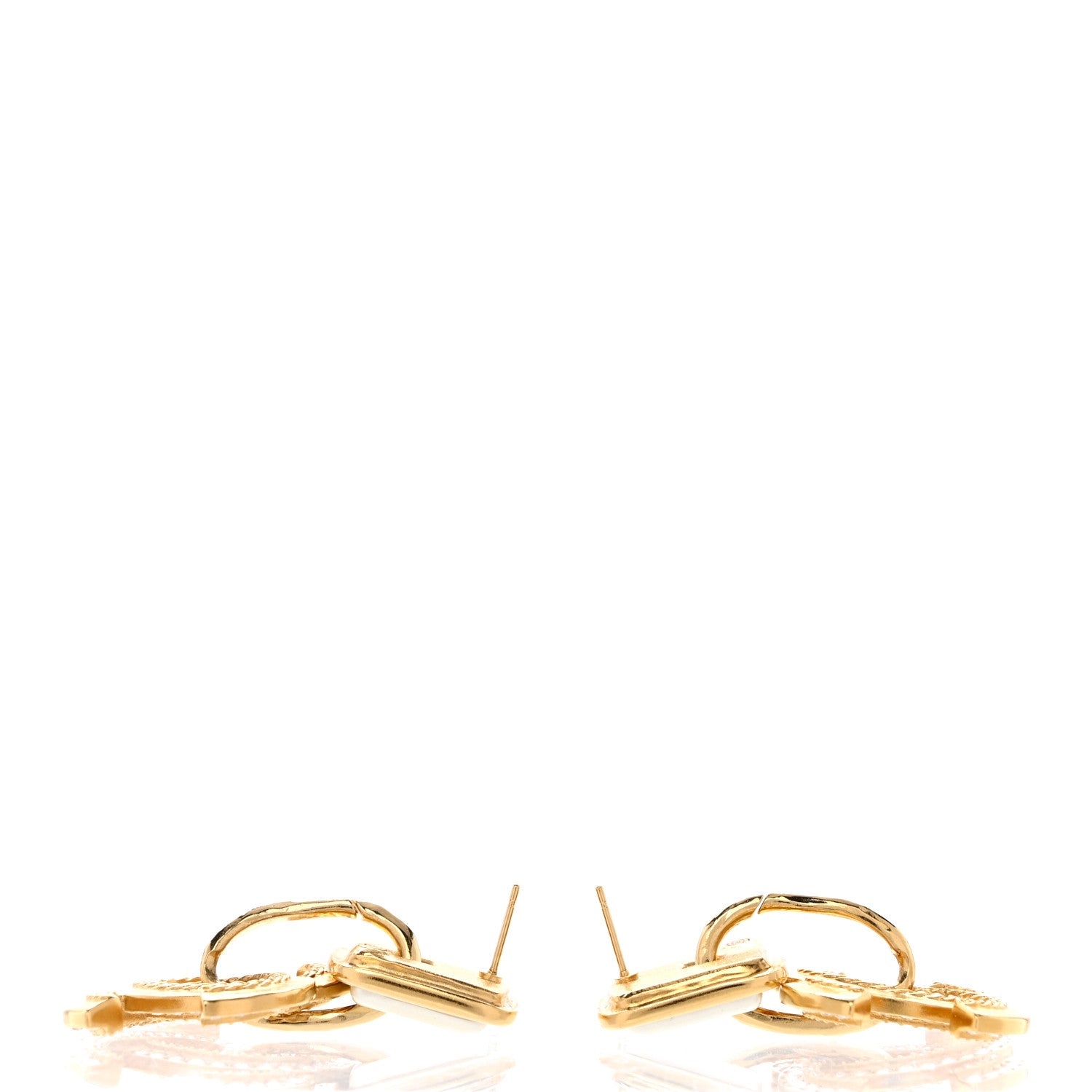 Chanel Crystal Pearl CC Square Drop Earrings Gold Pearly White 3 of 5