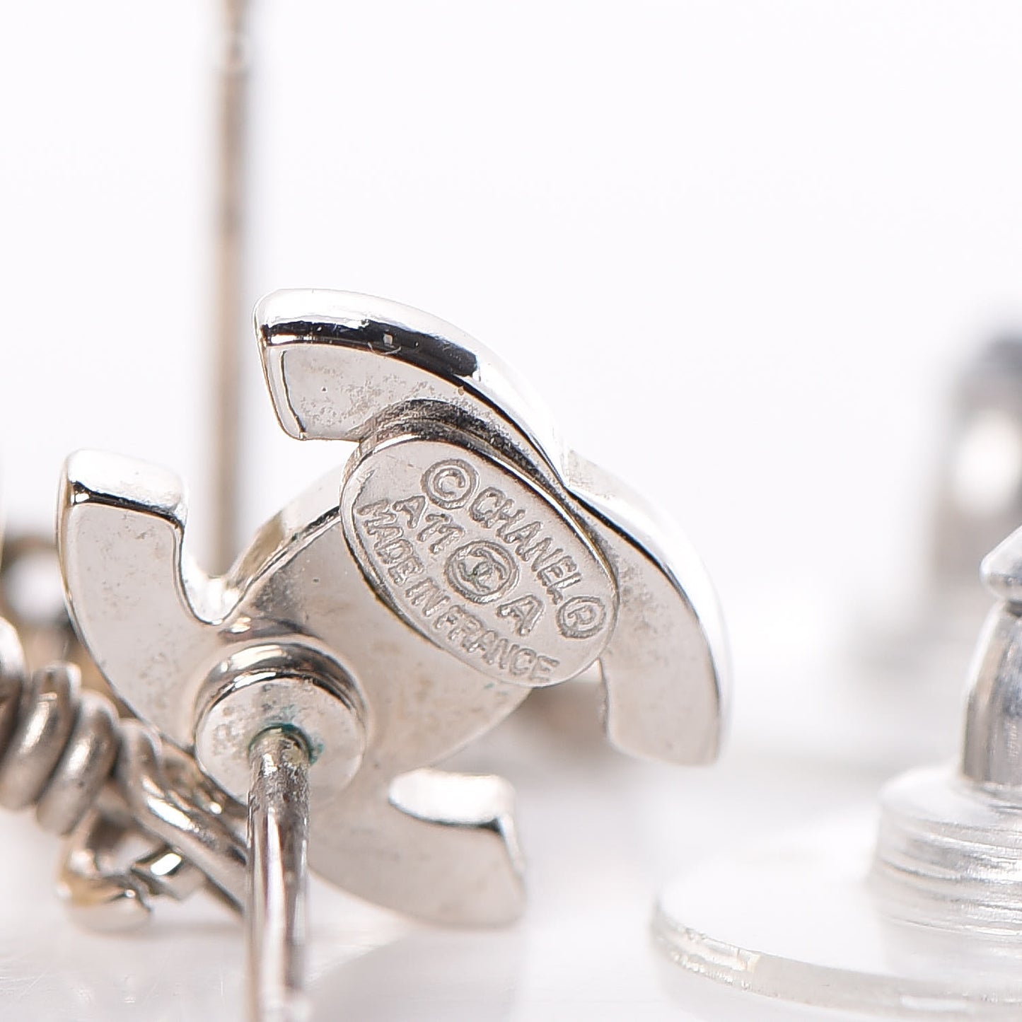 Crystal Pearl CC Drop Earrings Silver Pearly White
