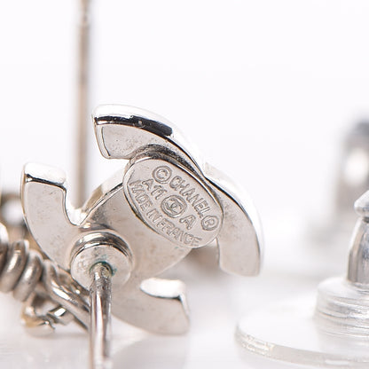 Chanel Crystal Pearl CC Drop Earrings Silver Pearly White 4 of 5